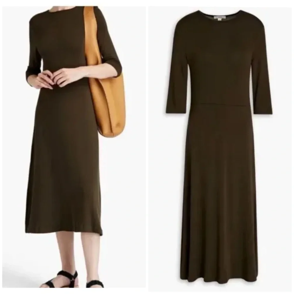 Vince Olive Green‎ Stretch Jersey Midi Dress
